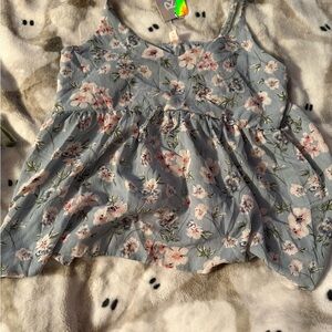 ROMWE Blue Floral V-Neck Top